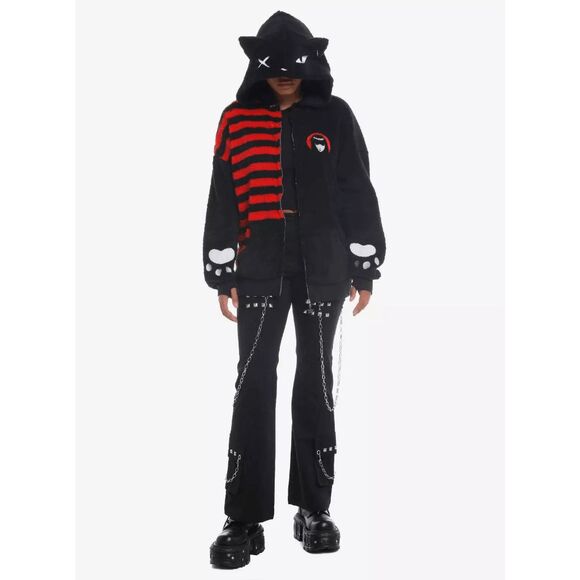 Emily The Strange Emo Kitty Cat Oversized Fuzzy Plushie Hoodie M, L, XXL - Picture 2 of 4